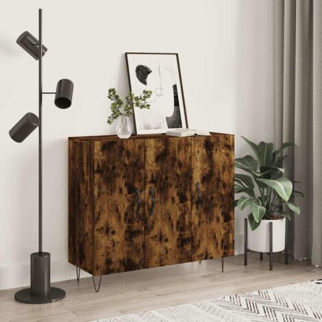 Buffet bas,Buffet Commode industriel chêne fumé 90x34x80 cm bois d'ingénierie -QS39277