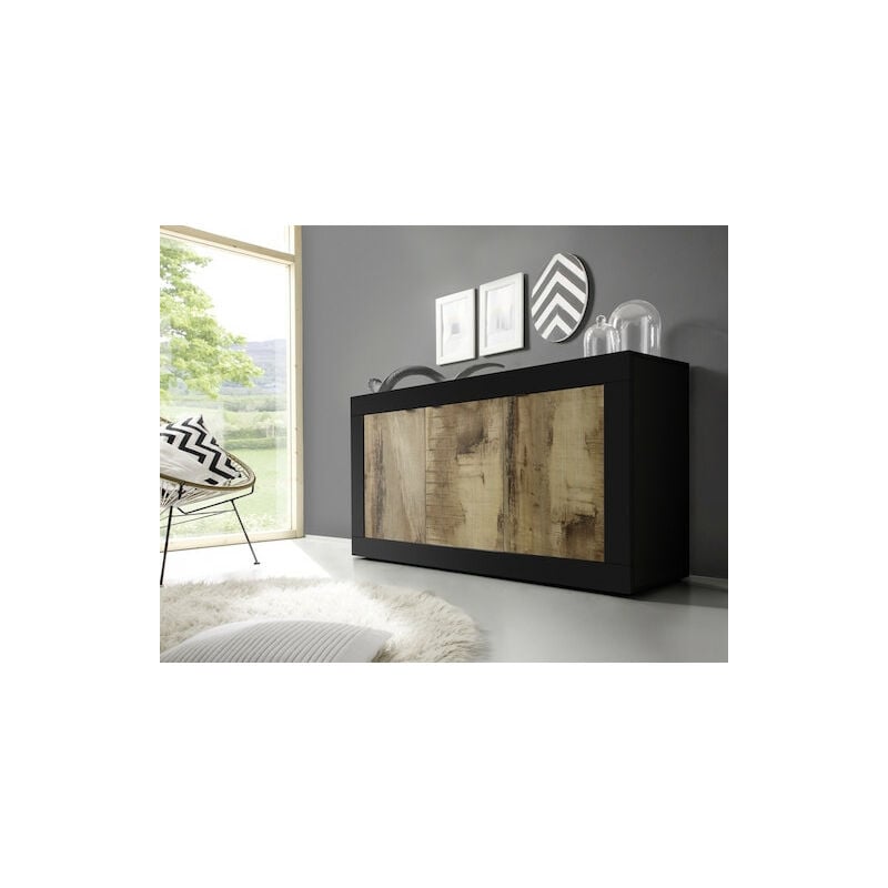 Azura Home Design - Buffet basic 3 portes noir mat/pero 160 cm