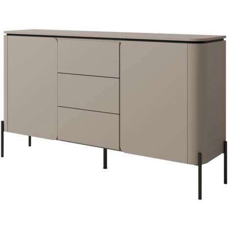 Buffet BELLA 2 portes 3 tiroirs – Finition Congo mat – Pieds métal noirs