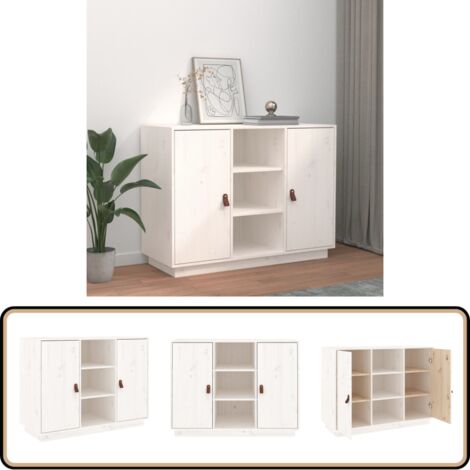 Buffet Blanc 100x40x75 cm Bois massif de pin - Buffet - Commode - Meuble De Rangement - Mobilier - Bois Massif