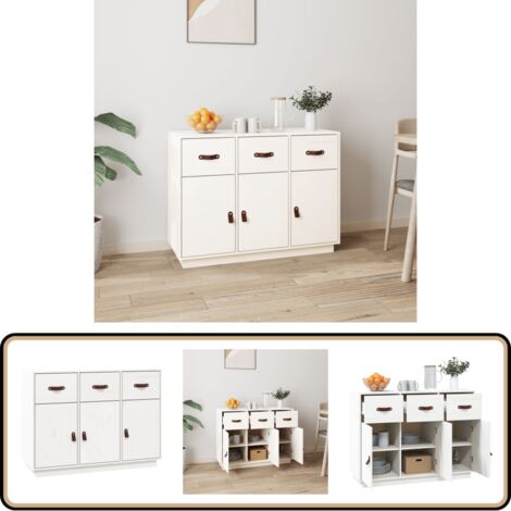 Buffet Blanc 100x40x75 cm Bois massif de pin - Buffet - Meuble De Rangement - Commode - Armoire - Mobilier