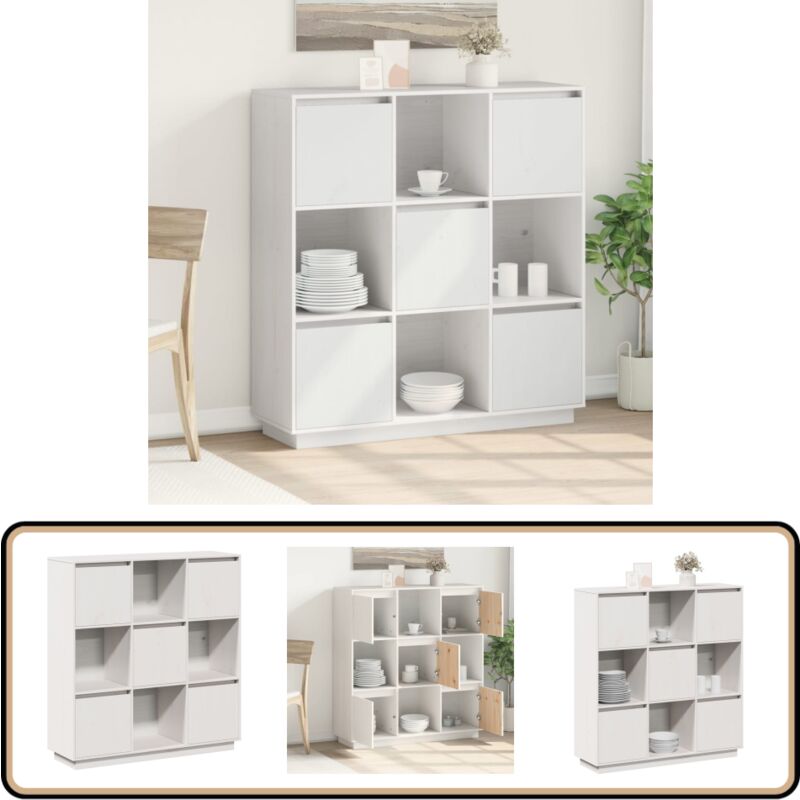 Buffet Blanc 110,5x35x117 cm Bois massif de pin - Buffet - Meuble De Rangement - Armoire - Placard - Bois Massif