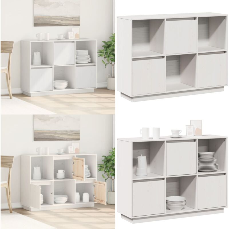 Vidaxl - Buffet Blanc 110,5x35x80 cm Bois massif de pin - Buffet Blanc - Meuble Rangement - Armoire Cuisine - Commode - Mobilier Salon - Home & Living