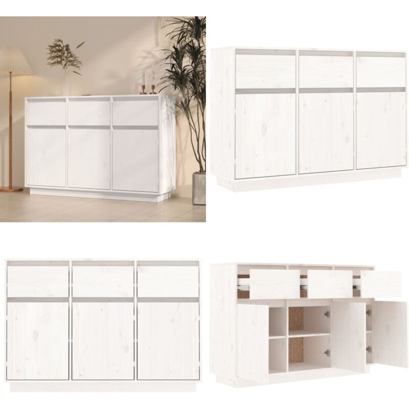 Vidaxl - Buffet blanc 110x34x75 cm bois massif de pin - Buffet En Bois - Meuble De Rangement - Buffet Blanc - Mobilier Salon - Commode - Home & Living