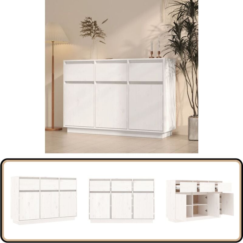 Vidaxl - Buffet blanc 110x34x75 cm bois massif de pin - Buffet En Bois - Meuble De Rangement - Buffet Blanc - Mobilier Salon - Commode