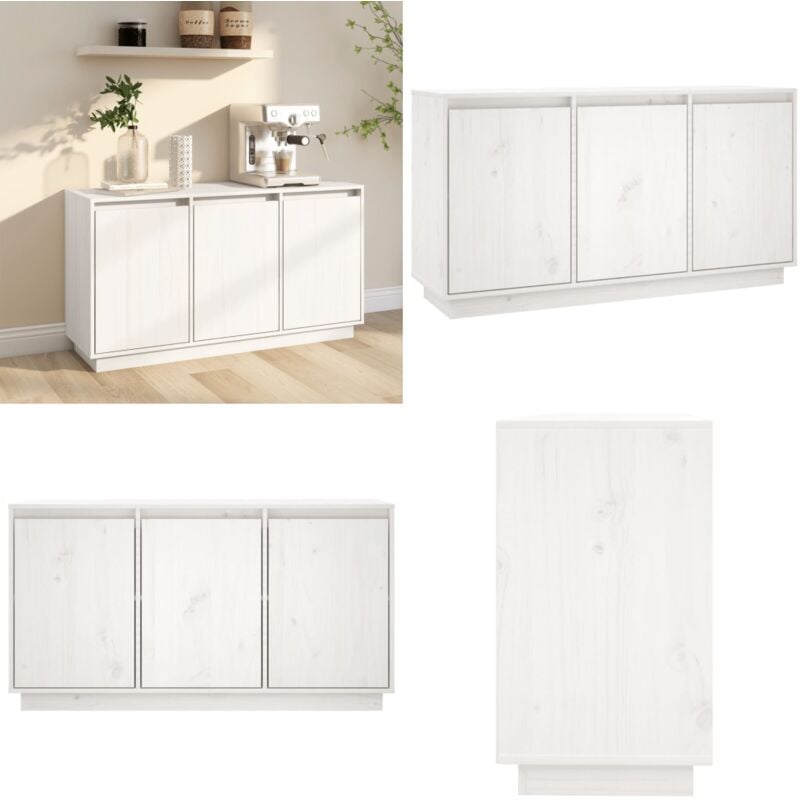 Buffet Blanc 111x34x60 cm Bois massif de pin - Buffet Blanc - Buffet Design Moderne - Meuble Rangement - Armoire Blanche - Commode Bois Massif - Home
