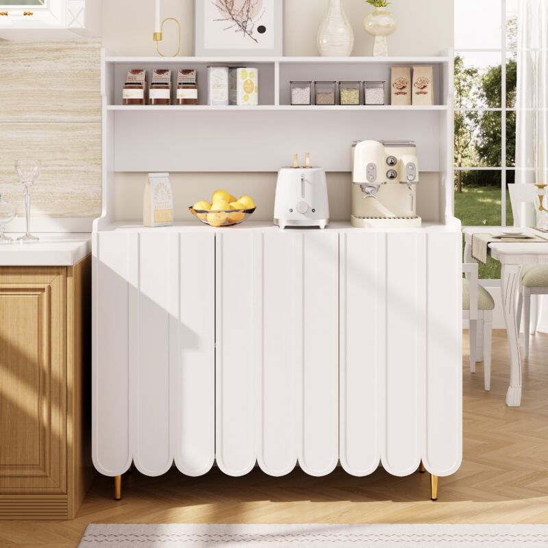 Buffet blanc (120 x 40 x 151 cm), buffet de cuisine, style moderne et simple, étagère de rangement ouverte qui crée une cuisine et une salle à manger