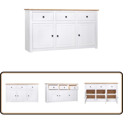 Buffet Blanc 135x40x80 cm Pin solide Gamme Panama - Buffet - Meuble De Rangement - Armoire - Commode - Bois Massif