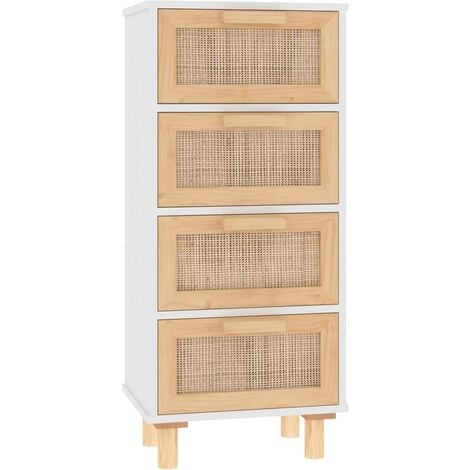 Buffet Blanc 40x30x90 cm Bois de pin massif et rotin naturel vidaXL