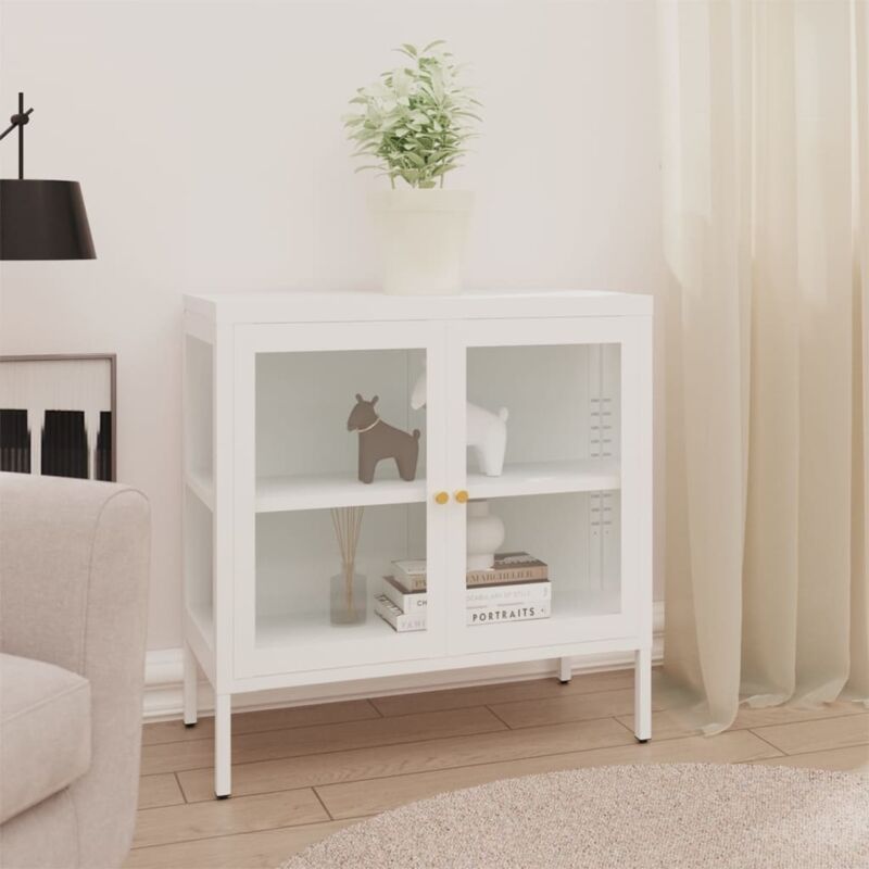 Les Tendances - Buffet Blanc 70x35x70 cm Acier et verre vidaXL
