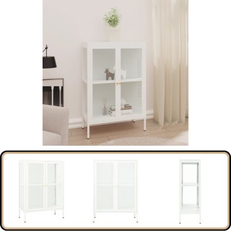 Buffet Blanc 75x35x105 cm Acier et verre - Buffet Blanc - Meuble De Rangement - Armoire Laterale - Vitrine - Meubles De Salon