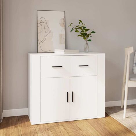 Vidaxl – Buffet blanc 80x33x70 cm – Bois d'ingénierie résistant à l'humidité – Compartiments et tiroirs pour rangement organisé - vidaXL10984