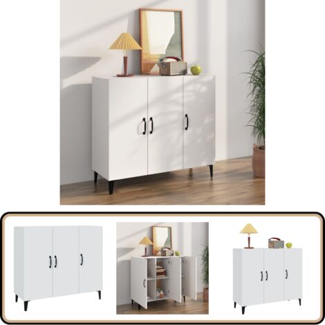 Buffet blanc 90x34x80 cm bois d'ingénierie - Buffet - Meuble De Rangement - Mobilier Industriel - Commode - Étagère Ouverte