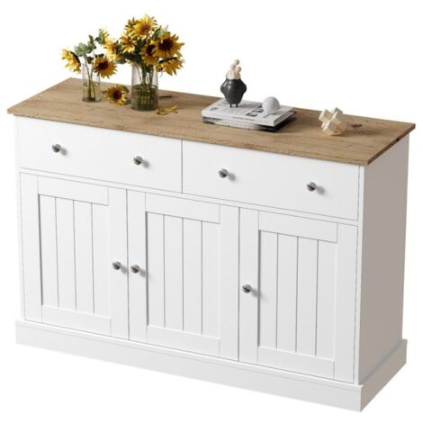 Buffet Blanc Armoire Salon Texture Sculptée 120x36x80.5cm - Élégant Meuble Rangement Grand Espace