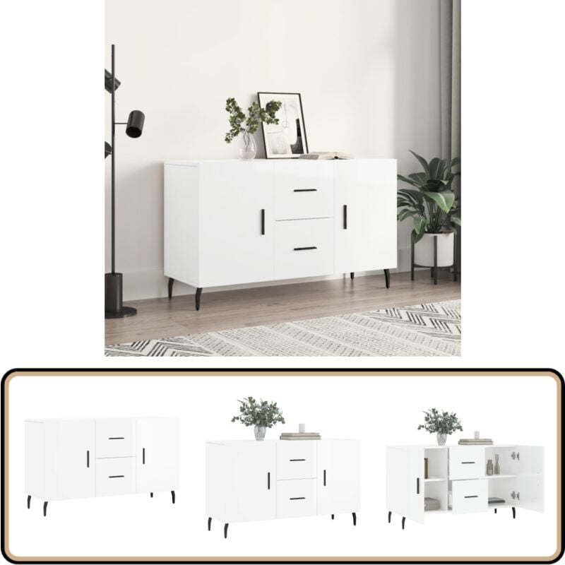 Vidaxl - Buffet blanc brillant 100x36x60 cm bois d'ingénierie - Buffet Design Moderne - Buffet Blanc - Buffet Rangement - Armoire Cuisine - Meuble