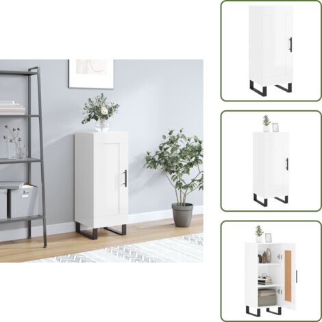 Buffet Blanc brillant 34,5x34x90 cm Bois d'ingénierie - Buffet Design - Meuble Rangement - Armoire Blanche - Mobilier Salon - Commode Cuisine