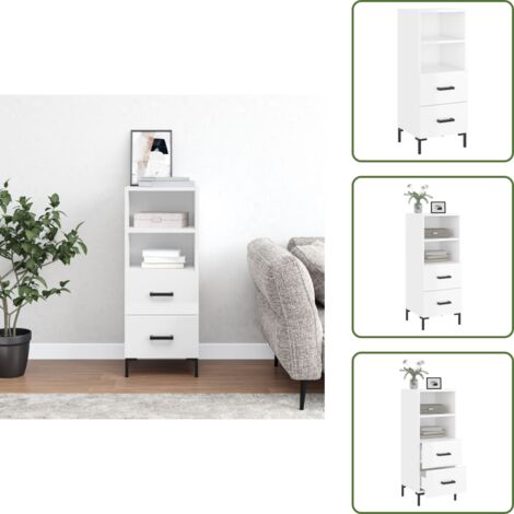 Buffet Blanc brillant 34,5x34x90 cm Bois d'ingénierie - Buffet Design Moderne - Meuble Rangement - Armoire Blanche - Commode Tiroir - Étagère Murale