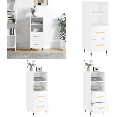 Buffet Blanc brillant 34,5x34x90 cm Bois d'ingénierie - Buffet Design Moderne - Meuble Rangement - Armoire Blanche - Commode Tiroir - Mobilier Salon - Home & Living