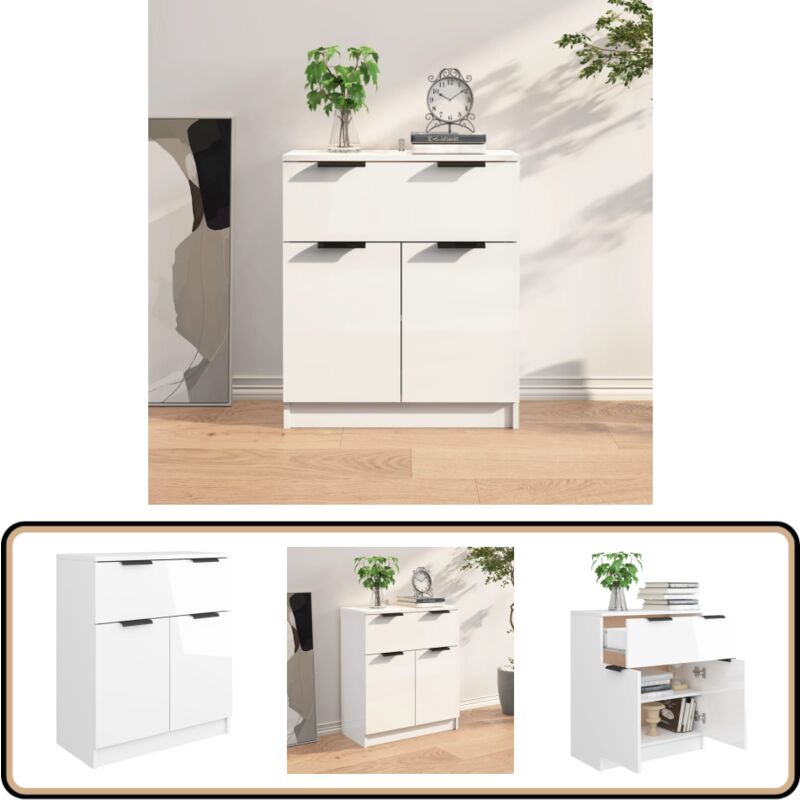 Vidaxl - Buffet Blanc brillant 60x30x70 cm Bois d'ingénierie - Buffet Blanc - Buffet Design Moderne - Meuble Rangement - Armoire Blanche - Commode