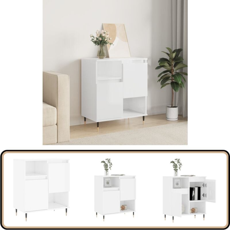 Vidaxl - Buffet Blanc brillant 60x35x70 cm Bois d'ingénierie - Buffet Design Moderne - Buffet Blanc - Meuble Rangement - Armoire Murale - Commode
