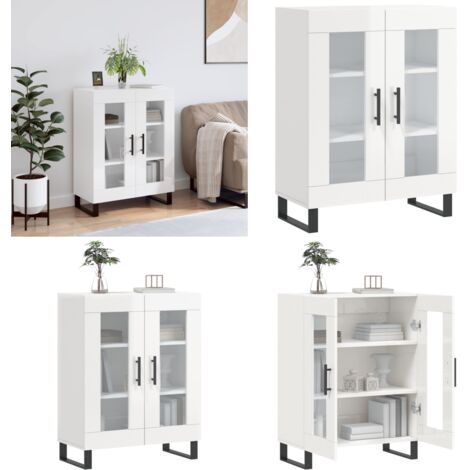 Buffet Blanc brillant 69,5x34x90 cm Bois d'ingénierie - Buffet - Armoire - Meuble De Rangement - Mobilier - Cuisine - Home & Living