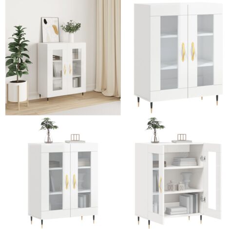 Buffet Blanc brillant 69,5x34x90 cm Bois d'ingénierie - Buffet - Armoire - Meuble De Rangement - Mobilier - Cuisine - Home & Living