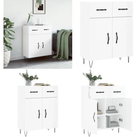 Buffet Blanc brillant 69,5x34x90 cm Bois d'ingénierie - Buffet Moderne - Armoire De Rangement - Mobilier De Salon - Meuble Design - Buffet Blanc - Home & Living