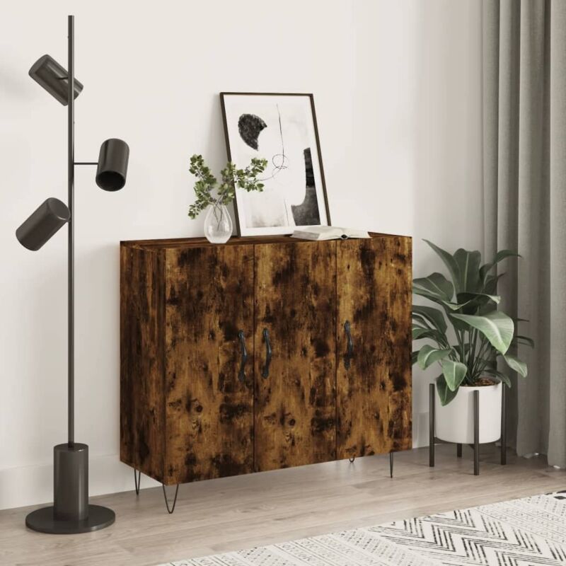 Buffet chêne fumé 90x34x80 cm bois d ingénierie