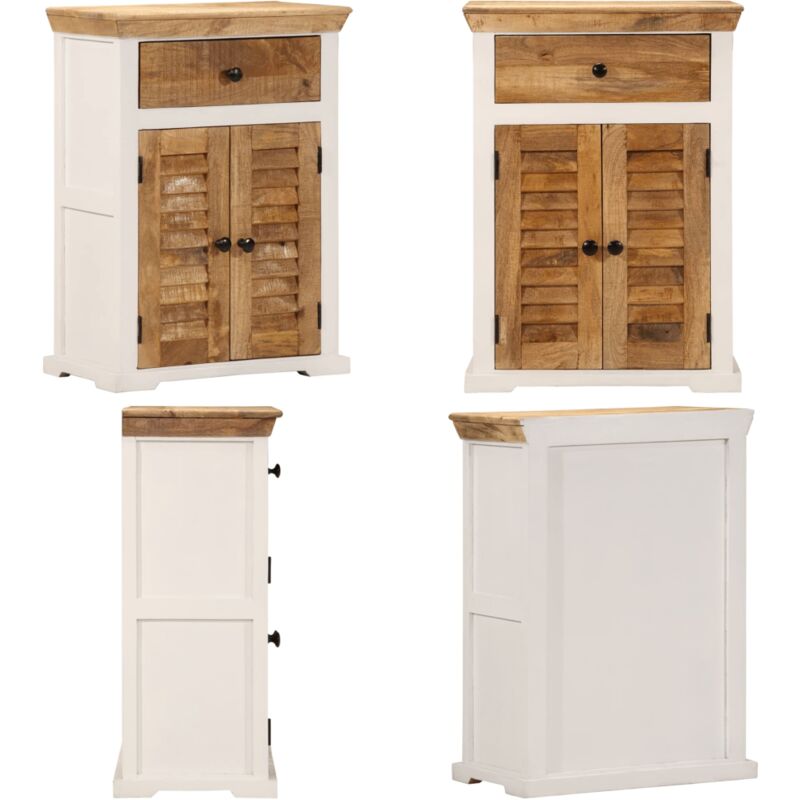 Buffet blanc et marron 55x30x73 cm bois de manguier solide brut - Buffet - Commode - Meuble De Rangement - Mobilier - Bois De Manguier - Home & Living
