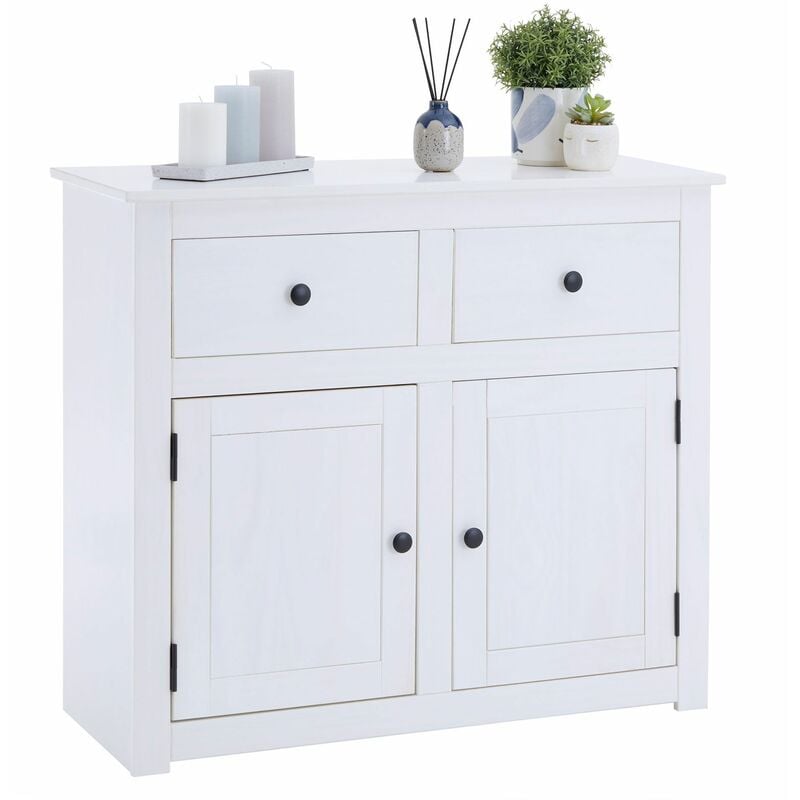 Idimex - Buffet salle à manger paulo l 93 cm en bois massif - Blanc