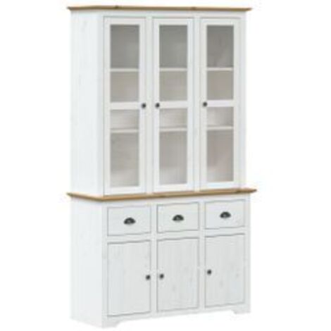 Buffet BODO blanc et marron 115,5x43x200,5 bois massif de pin