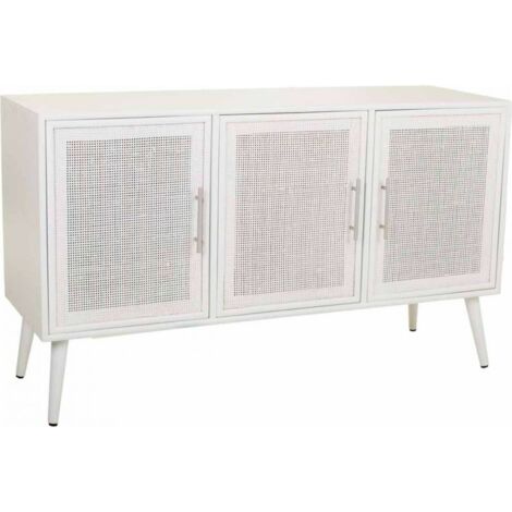 Buffet bois blanc et bambou style scandinave élégant - Blanc et bambou naturel