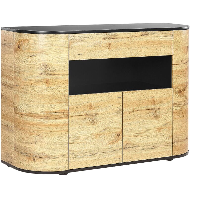 Beliani - Buffet Bois Clair et Noir en mdf 83 x 120 x 40 cm Angles Ronds 2 Tiroirs Jerome