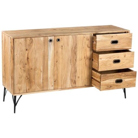 Buffet bois clair industriel SERENA 145cm - 145x45x75 cm - Kayu Meuble