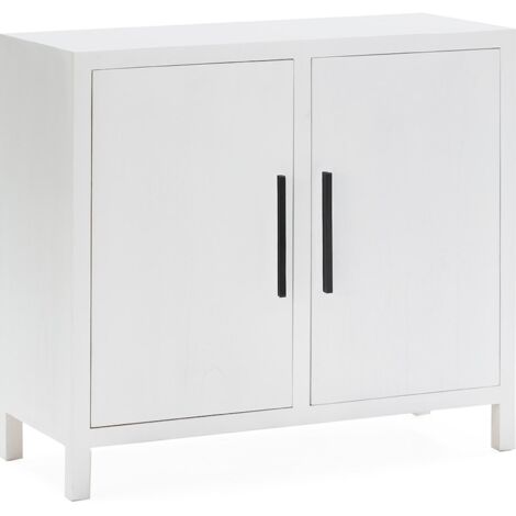 Buffet bois de cèdre blanc design épuré poignées noires - blanc mat poignées noires