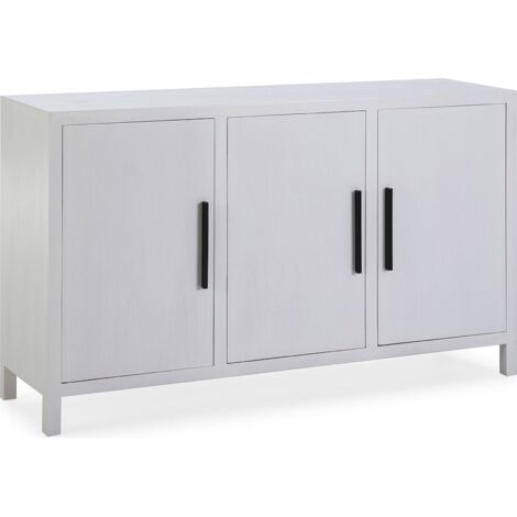 Buffet bois de cèdre blanc et métal noir design épuré - Blanc mat poignées noires