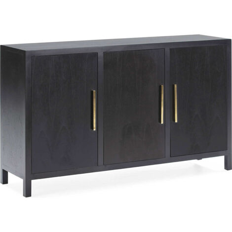 Buffet bois de cèdre et métal noir doré design élégant - noir profond et doré raffiné