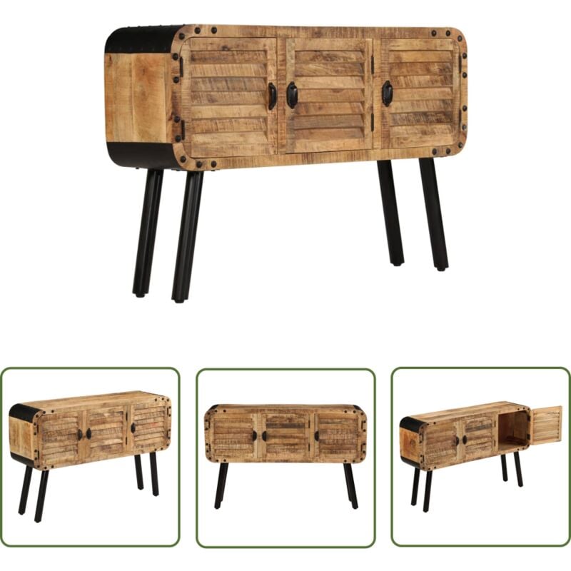 The Living Store Buffet Bois de manguier massif 120x30x76 cm - Buffet - Meuble De Rangement - Mobilier - Bois De Manguier - Style Ancien