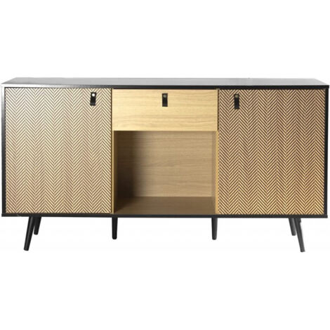 Buffet bois et noir avec motifs Chelsea - 150x40x78cm