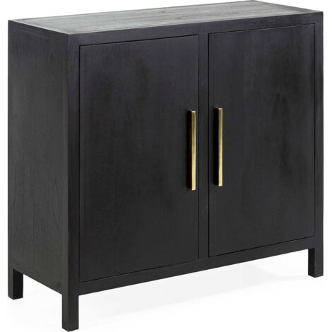Buffet bois noir et métal doré design élégant pour salon chic - noir profond poignées dorées