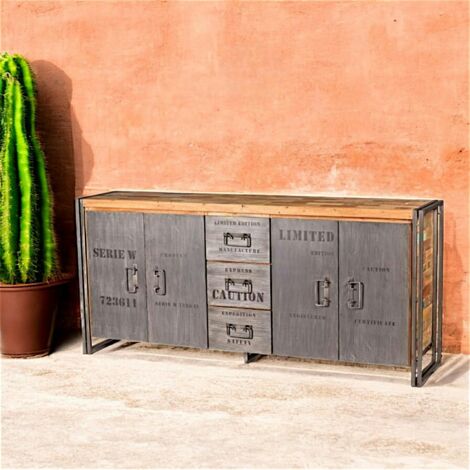Buffet bois recyclé 4 portes 3 tiroirs 200x90 CARAVELLE