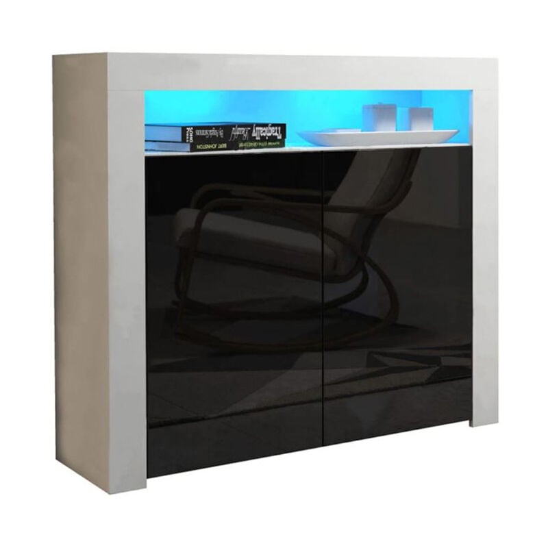 Dusine - Buffet brillant noir Spider illuminé led 107cm Caisson Blanc mat