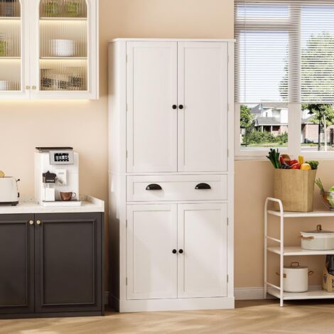 Buffet - Buffet Haut Noir avec 4 Portes, 1 Tiroir et 6 Compartiments, 4 Étagères réglables, MDF, 80x40x182 cm, Noir