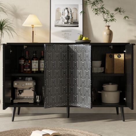 Buffet carré noir, armoire de rangement avec porte sculptée unique et design anti-dumping, pour cusine, salon et chambre 120 × 35 × 78 cm