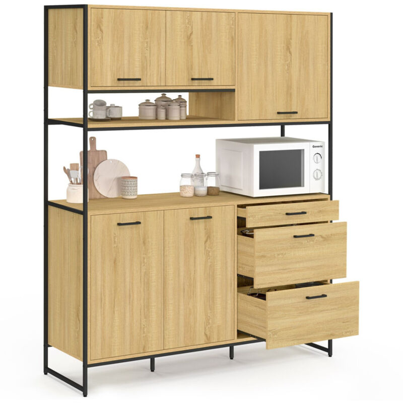 Buffet casserolier de cuisine 140 cm DETROIT 5 portes + 3 tiroirs design industriel