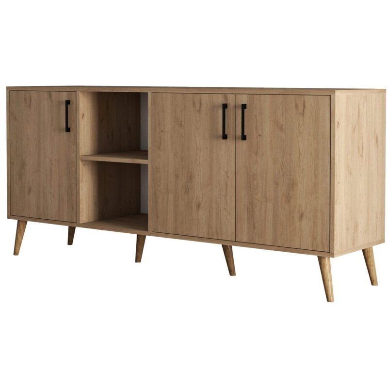 Les Tendances - calicosy - Buffet 3 portes et 2 niches ouvertes décor bois chêne L180 cm - exxen Les Tendances - calicosy - Buffet 3 portes et 2 niches ouvertes décor bois chêne L180 cm - exxen