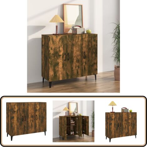 Buffet chêne fumé 90x34x80 cm bois d'ingénierie - Buffet En Bois - Meuble De Rangement - Mobilier Industriel - Buffet Design - Commode Moderne