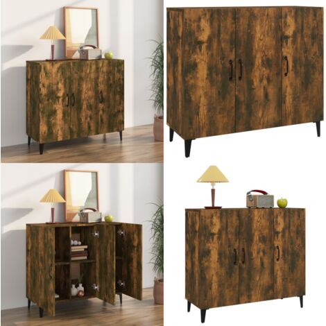Buffet chêne fumé 90x34x80 cm bois d'ingénierie - Buffet En Bois - Meuble De Rangement - Mobilier Industriel - Buffet Design - Commode Moderne - Home & Living