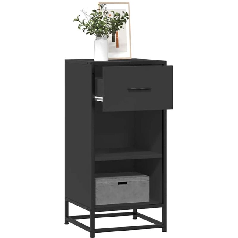 vidaXL Buffet noir 35,5x35x76 cm bois d'ingénierie et métal