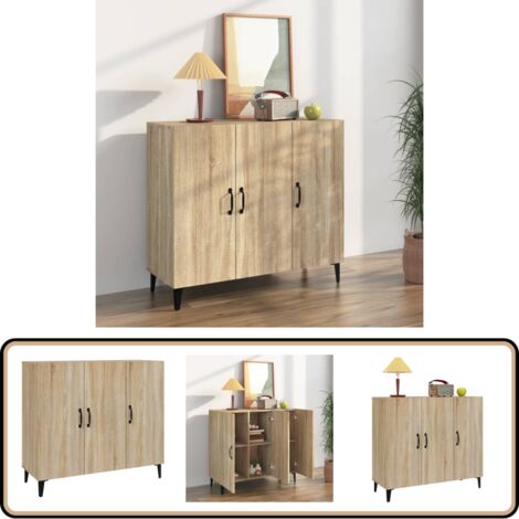 Buffet chêne sonoma 90x34x80 cm bois d'ingénierie - Buffet En Bois - Meuble De Rangement - Mobilier Industriel - Buffet Design - Commode Moderne